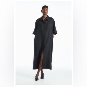 COS dark navy 100% linen shirt dress